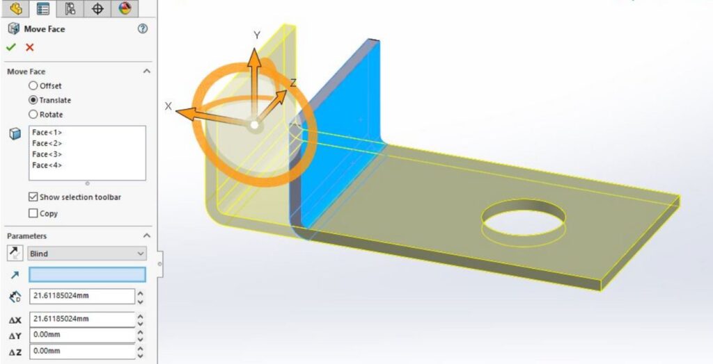 Move face translate in solidworks