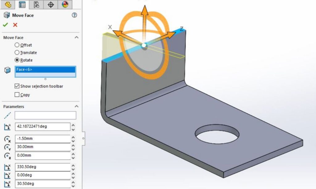 Move Face Rotate Solidworks