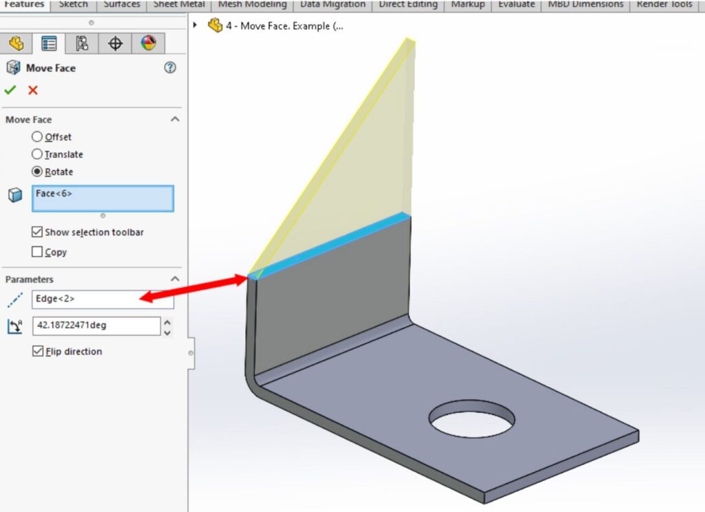 Move face rotate edge in solidworks