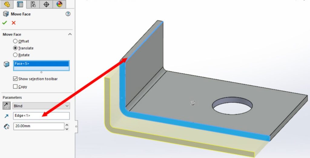 Move face translate edge solidworks