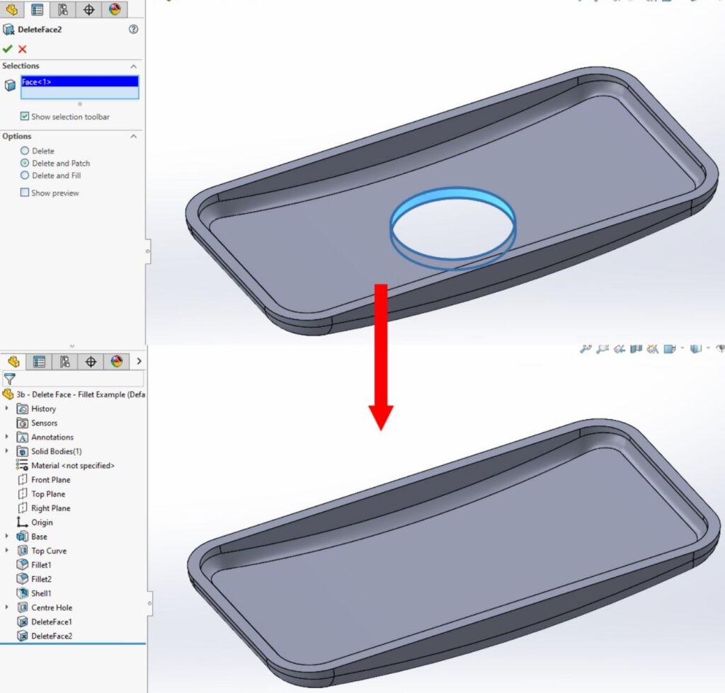  fill hole manually using features like Extruded Boss/Base